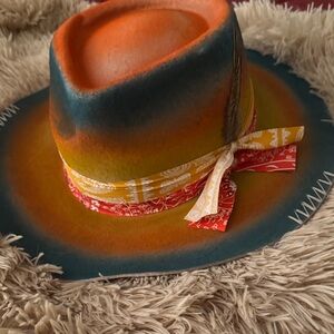 Multicolor Fedora Hat with Bandana Accent